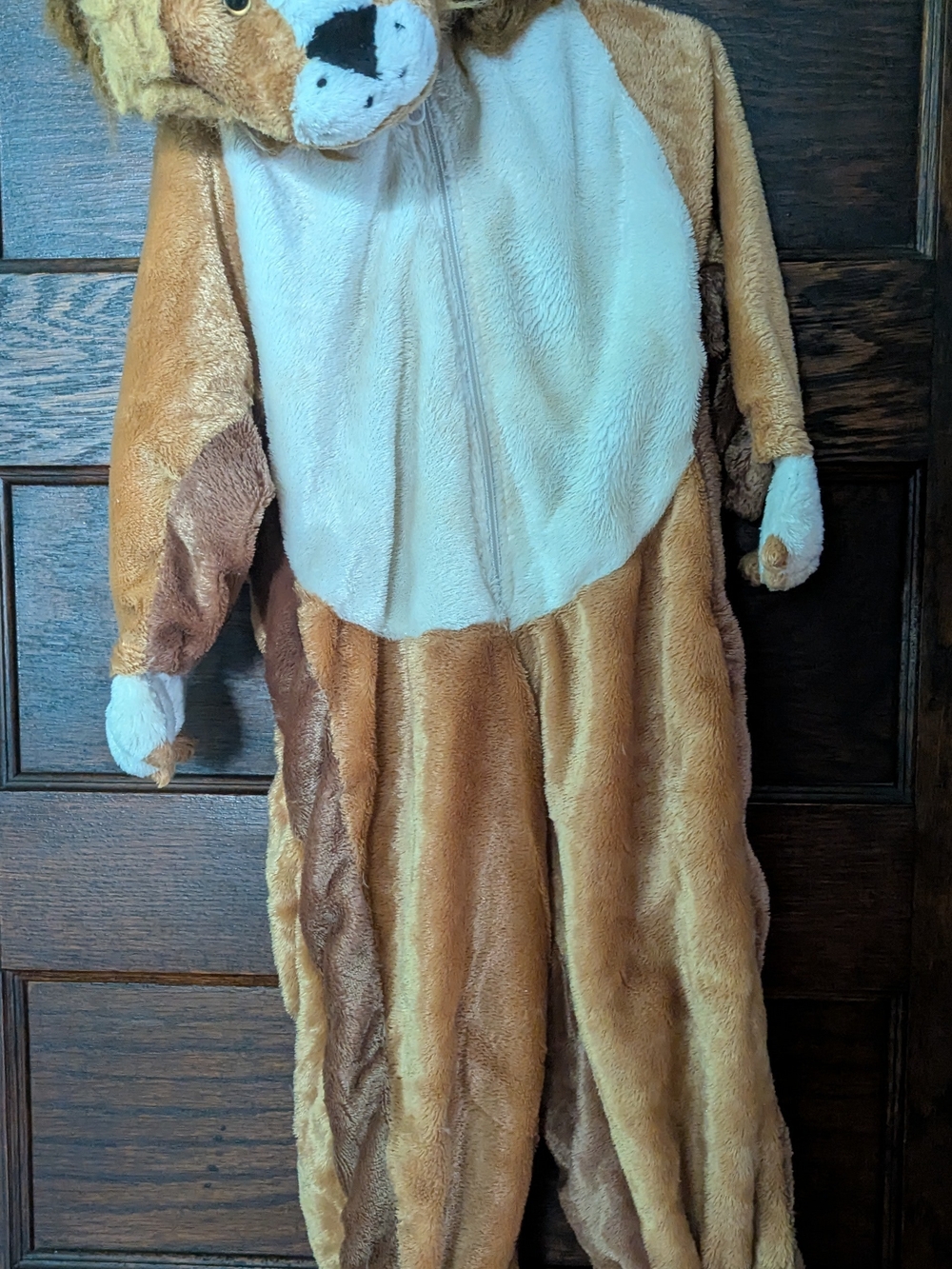 Kids Hooded Plush Lion Costume Brown & Cream W/Open Hands & Feet - Size 2/3T